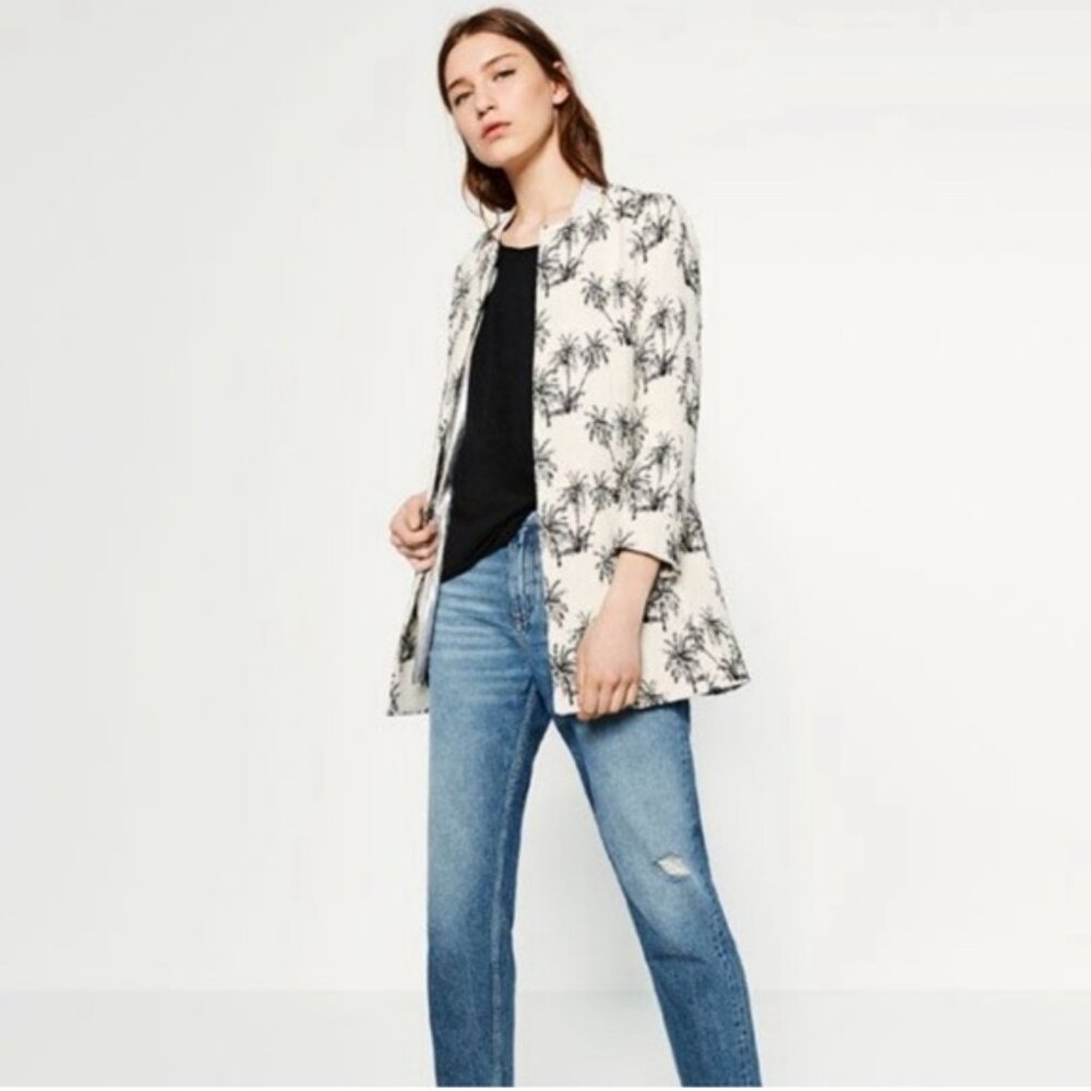 Zara Basic Collection Ivory Black Palm Tree Jacquard jacket blazer size large - Picture 5 of 6